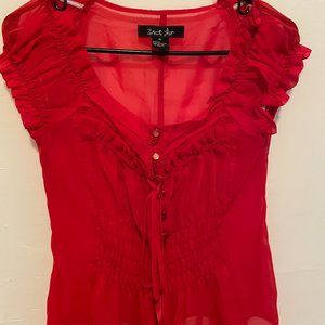 Sheer Silk Red Button Blouse
